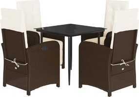 vidaXL 5 részes barna polyrattan kerti étkezőgarnitúra párnákkal