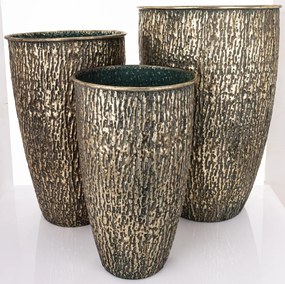 Kaspó 3 db-os szett, arany, zöld fém 61x41x41; 54x34x34; 46x28x28cm