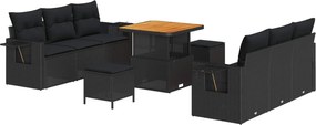 vidaXL Kerti Kanapé Szett 9 pcs Fekete Poli rattan és porbevonatú acél