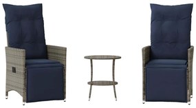 vidaXL 3 darabos szürke polyrattan bisztrógarnitúra párnákkal