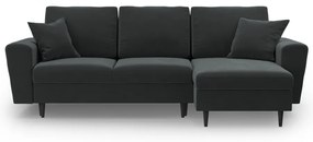 Sötétszürke bársony kinyitható tárolóhelyes sarokkanapé Kyoto – Cosmopolitan Design