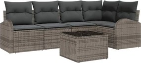 vidaXL Kerti Kanapé Szett párnával tárolóval 6 pcs Szürke polirattan