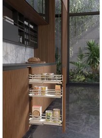 Konyhai fémrács, 150mm, bal oldalra szerelhető, króm-fehér, teljes kihúzás, csillapított záródás, rejtett fióksín, 3 kosár SIGE, Infinity Plus 002