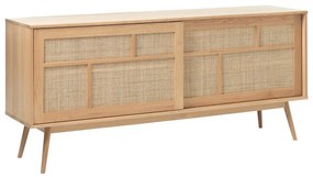 Natúr színű alacsony komód tolóajtóval, tölgyfa dekorral 180x80 cm Barrali – Unique Furniture