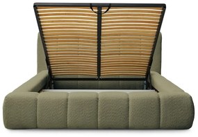 Zöld kárpitozott ágyneműtartós franciaágy ágyráccsal 160x200 cm Denali – Bobochic Paris