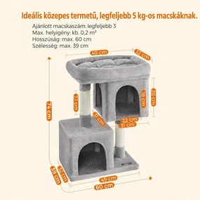 FEANDREA macskakaparó 2 barlanggal és nagy kilátóval, 74 cm – világosszürke