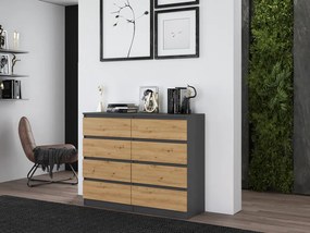 Riano MIX M8 120 fiókos szekrény, 120x97x40 cm, antracit-tölgy