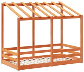 viaszbarna tömör fenyőfa gyerekágy tetővel 70 x 140 cm