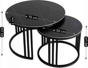 Kerámia dohányzóasztal szett fekete márvány/fekete színben JERRY