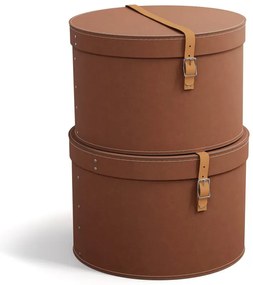 Barna fedeles dekoratív karton tárolódoboz szett 2 db-os ø 37,5x25 cm Rut Restore Paper Laminate – Bigso
