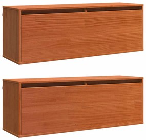 Fali Szekrények 2 pcs Viaszbarna 100 x 30 x 35 cm Tömör fenyőfa