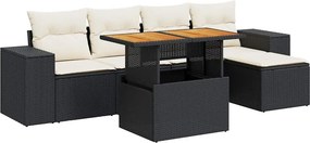 vidaXL 6 részes fekete polyrattan kerti ülőgarnitúra párnákkal