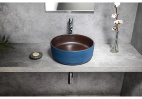 Sapho - PRIORI pultfelületre helyezhető mosdó, Ø 41 cm, barna/kék