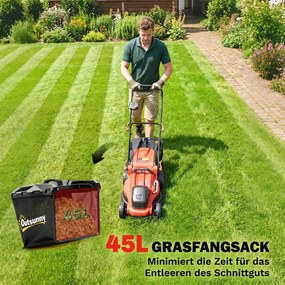 Elektromos fűnyíró 800 W-os, 40 cm-es vágásszélességgel, 45 literes fűgyűjtővel