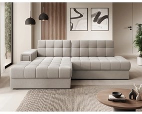 Bézs bársony kinyitható sarokkanapé (bal oldali-heverő résszel) Blezalt – ELTAP