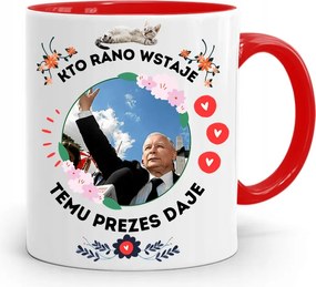 Piros Vicces Bögre Jaroslaw Kaczynski fényképes nyomattal