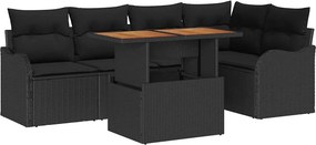 vidaXL Kerti Kanapé Szett párnával 6 pcs Fekete polirattan