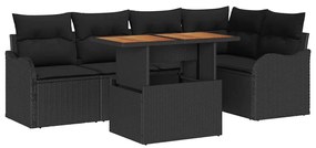 vidaXL Kerti Kanapé Szett párnával 6 pcs Fekete polirattan