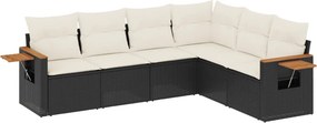 vidaXL 6 részes fekete polyrattan kerti ülőgarnitúra párnákkal