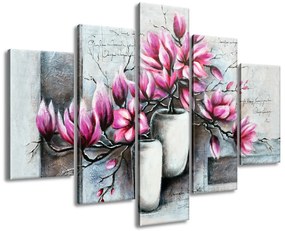 Gario Vászonkép Rózsaszín magnóliák a vázában - 5 részes Méretek: 150 x 105 cm