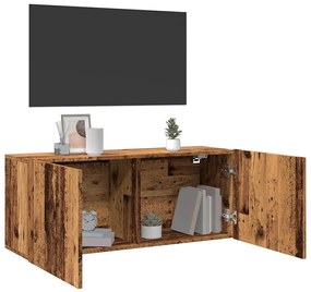antik fa színű falra szerelhető TV-szekrény 100 x 30 x 41 cm