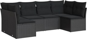 vidaXL 6 részes fekete polyrattan kerti ülőgarnitúra párnákkal