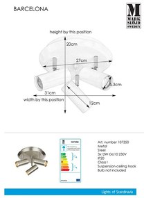 Barcelona Tres ezüstszínű mennyezeti lámpa - Markslöjd