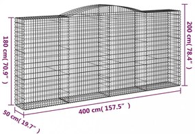 vidaXL 2 db íves horganyzott vas gabion kosár 400x50x180/200 cm