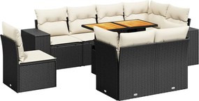 vidaXL 9 részes fekete polyrattan kerti ülőgarnitúra párnákkal