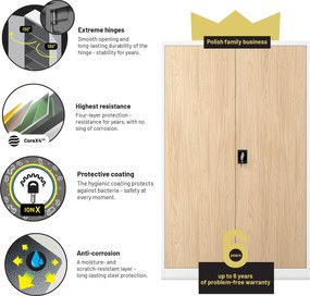 Fém irodai iratszekrény JAN II, Eco Design: fehér/sonoma tölgy