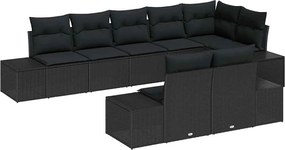 vidaXL Kerti Kanapé Szett párnával 8 pcs Fekete Poli rattan