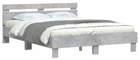 betonszürke ágykeret fejtámlával és LED-del 150x200 cm