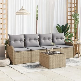 5 Darabos Kerti Kanape Szett Párnákkal Bézs Poli Rattan, 2-Fős Kerti Kanape Párnákkal Bézs Poli Rattan