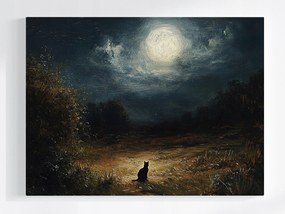 Poszter Nokturn Éjszaka Telihold Rét Fekete Macska 80x60
