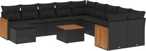 vidaXL 12 részes fekete polyrattan kerti ülőgarnitúra párnákkal