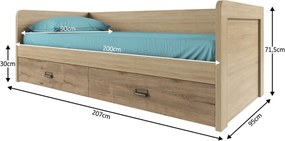Ágy, madura tölgyfa/wellington, 90x200, DIAZ