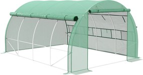 Outsunny Polytunnel Üvegház 4 x 3 x 2 m Fekvő Üvegház Rolós Borítással Film Tunnell Üvegház UV Védelemmel Acél Cső Zöld | Aosom