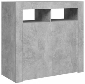 betonszürke tálalószekrény LED-világítással 80 x 35 x 75 cm