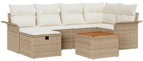 vidaXL Kerti Kanapé Szett párnával tárolóval 7 pcs Bézs Poli rattan