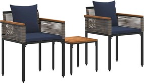 vidaXL Kültéri Bútor Szett párnával 3 pcs Szürke és sötétkék PE Rattan