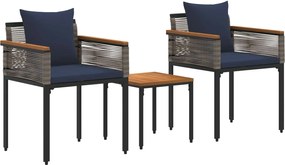 vidaXL Kültéri Bútor Szett párnával 3 pcs Szürke és sötétkék PE Rattan