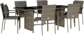 vidaXL 7 részes szürke polyrattan kerti étkezőgarnitúra párnával