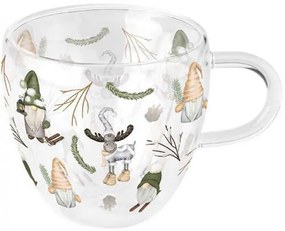 Karácsonyi duplafalú borosilicate üveg csésze Forest gnomes