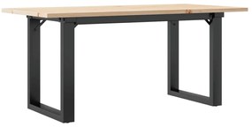 Tömör fenyőfa és acél dohányzóasztal O-vázzal 90x40x45 cm