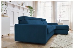 Sötétkék kordbársony kinyitható sarokkanapé (variálható) Monaco – Bobochic Paris