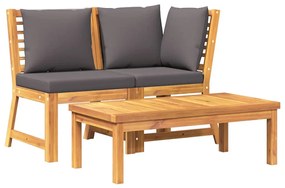 vidaXL 3 részes tömör akácfa kerti ülőgarnitúra sötétszürke párnával