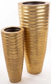 Antik jellegű fém arany kerek nyakú 2db-os padlóváza szett 121x51x51 / 88x35x35cm