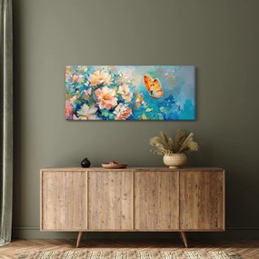 Kép - Pillangó és virágok, olajfestmény II. (120x50 cm)