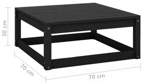 fekete tömör fenyőfa kerti lábtartó 70 x 70 x 30 cm