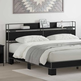 Tároló fejtámla polcokkal tárolóval Musta tammi 200 cm Faanyag